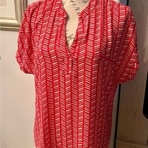 Perch v-neck top red and white size 2X